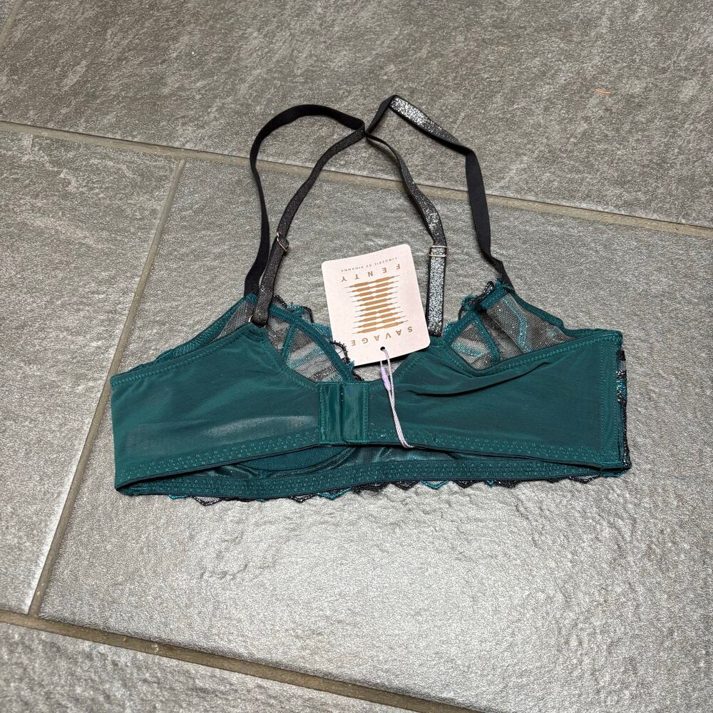 Savage X Fenty Shining Star Embroidered Unlined Demi Bra Wildflower Blue 32B - Picture 6 of 10